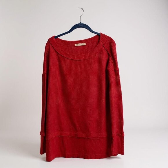 We The Free Red Thermal Waffle Long Sleeve Womens Top Size S‎ - Picture 1 of 8
